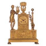 A French gilt bronze Neoclassical mantle clock with an allegory on music, about 1820-1830, H 38 -