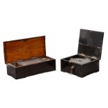 Two music boxes, H 13,5 - 14,5 - W 29 - 45 - D 22 - 26,5 cm