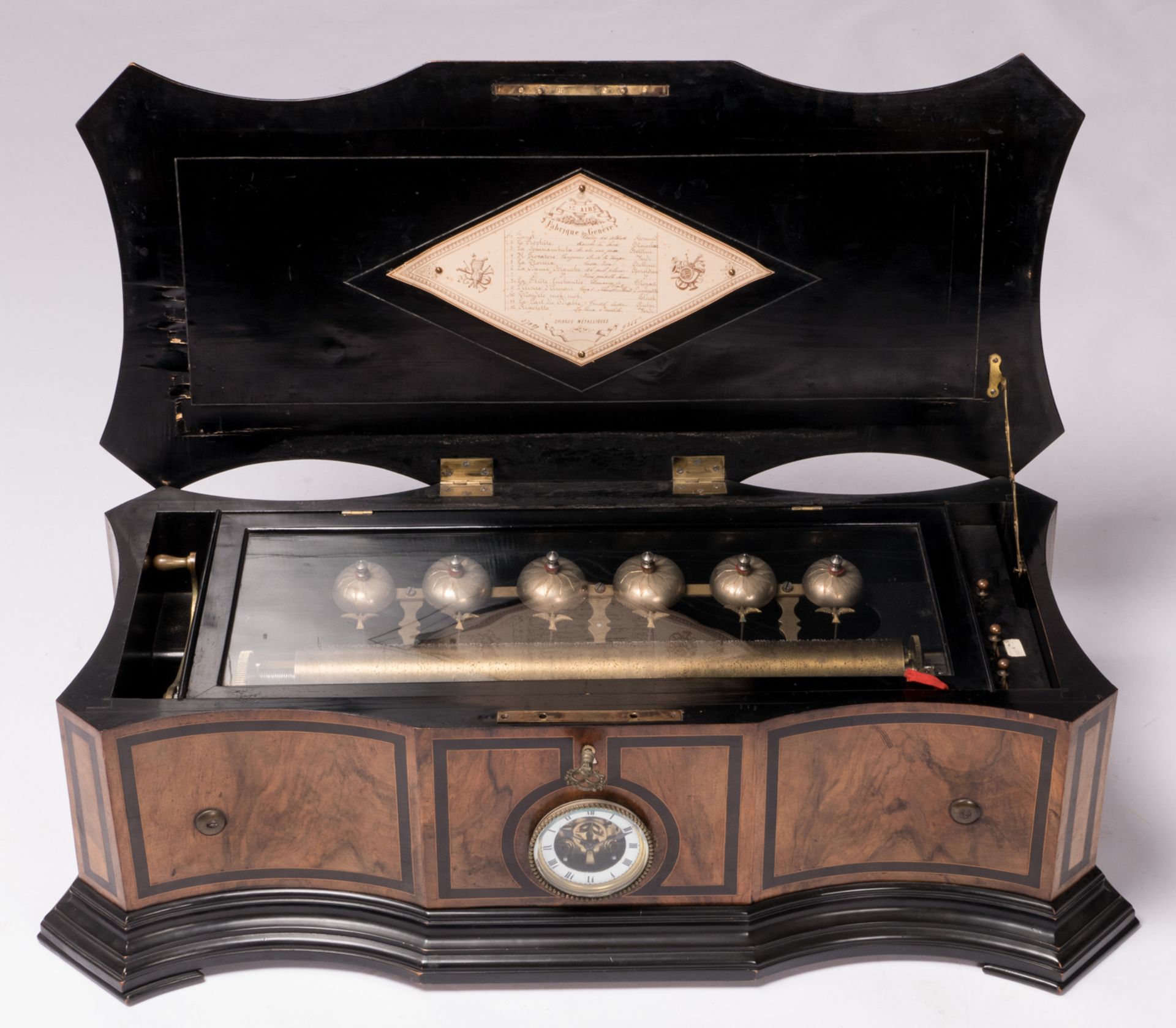 A fine burl walnut and ebonised wooden cylinder music box with orchestreon organ, 'Fabrique de - Image 10 of 14