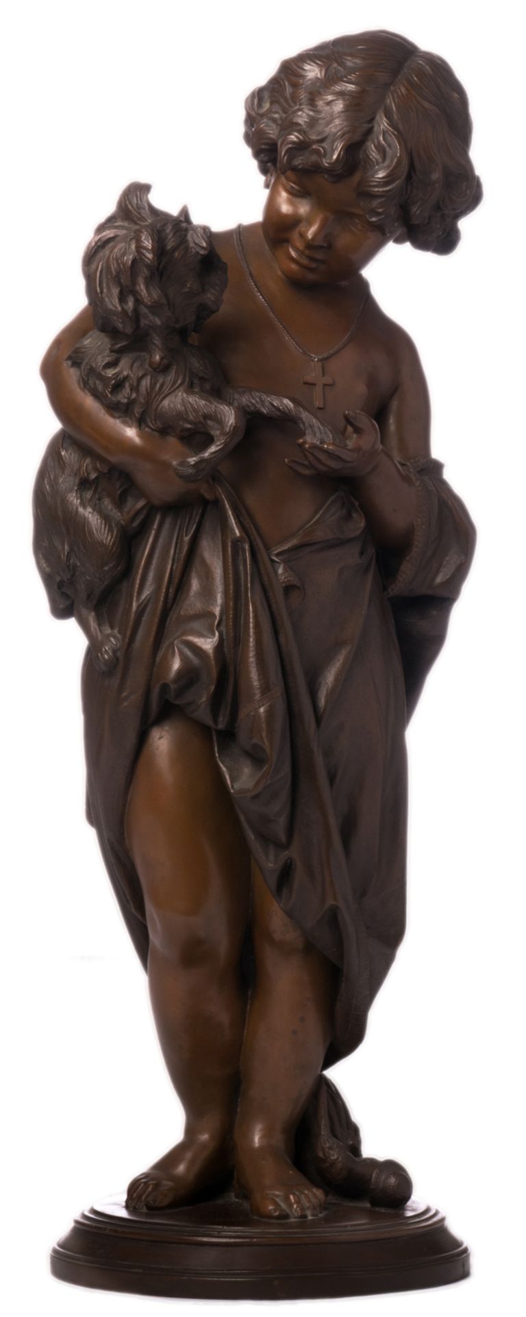 Barzaghi F., true friendship, patinated bronze, dated 'Milano 1870', H 101 cm