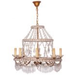 A sac-à-perles chandelier, H 84 - W 59 cm