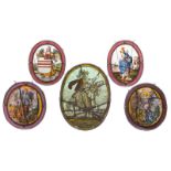 Five 16thC oval polychrome stained glass roundels depicting: 'Titus Vespasian Aug' / 'Spe et Timore'