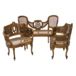 An early 20thC Neoclassical gilt and patinated wooden three-part ensemble, H 86 - 92 - W 80 -