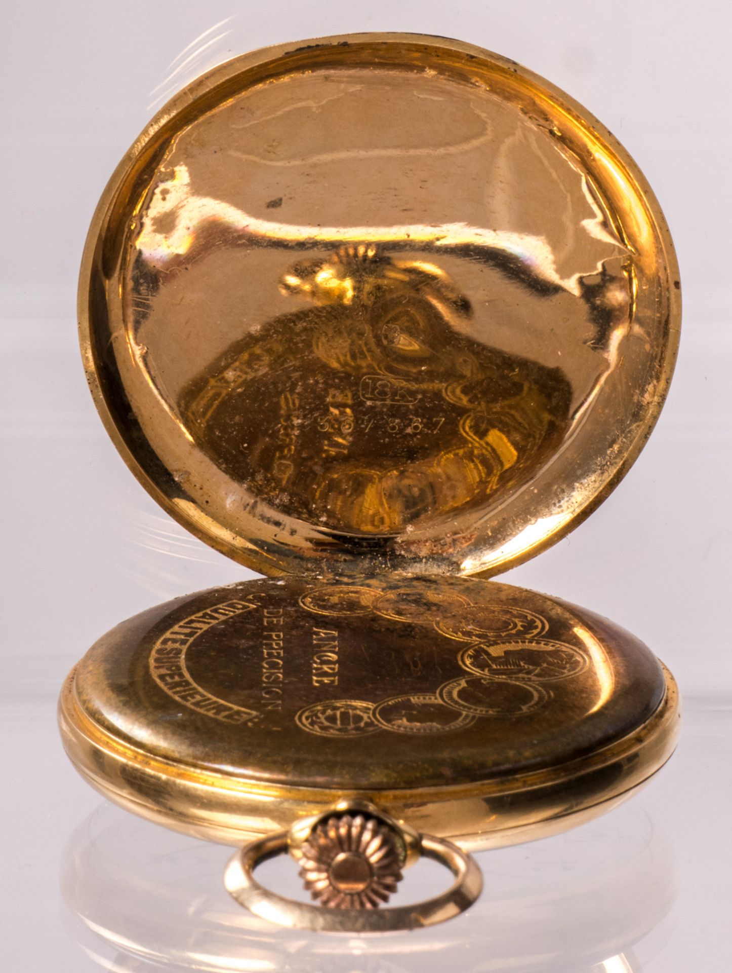 A men's 18ct golden pocket watch 'For Life', decorated with guilloche work - Weight of the gold - Image 4 of 5