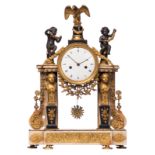 A second half of the 19thC French mantel clock, white and Rançe marble with gilt and patinated