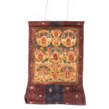 A Tibetan tanka, gouache on textile, 19thC, 79 x 107 cm