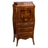 A 19thC rosewood secrétaire à abattant with marquetry and a Rouge royal marble top, H 131 - W 69 - D