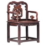 A Chinese carved hardwood armchair, H 98 cm