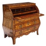 An exceptional 18thC Dutch Rococo style secretaire with mahogany veneer and floral marquetry, H