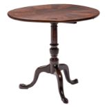 An 18thC English mahogany and walnut occasional tripod table with a fan-shaped parquetry top, H 70 -