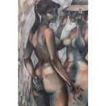 Strebelle J.-M., the bathers, charcoal and pastel, 77 x 113 cm