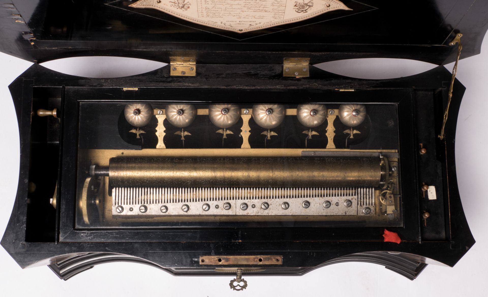 A fine burl walnut and ebonised wooden cylinder music box with orchestreon organ, 'Fabrique de - Image 12 of 14