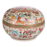 A Chinese famille rose floral decorated Canton box and cover, the roundels with court scenes, H 17,5