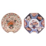 Two Chinese export Imari barber's bowls, the roundels floral decorated with phoenix and rabbits, H 6