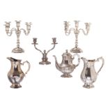 Two silver plated lemonade jugs and a ditto Neoclassical coffee pot; added a pair of silver plated