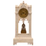 A Gothic revival alabaster mantle clock, about 1850, H 48,5 - W 22 cm