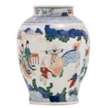 A Chinese wucai overall decorated vase with an animated scene, H 39 cm