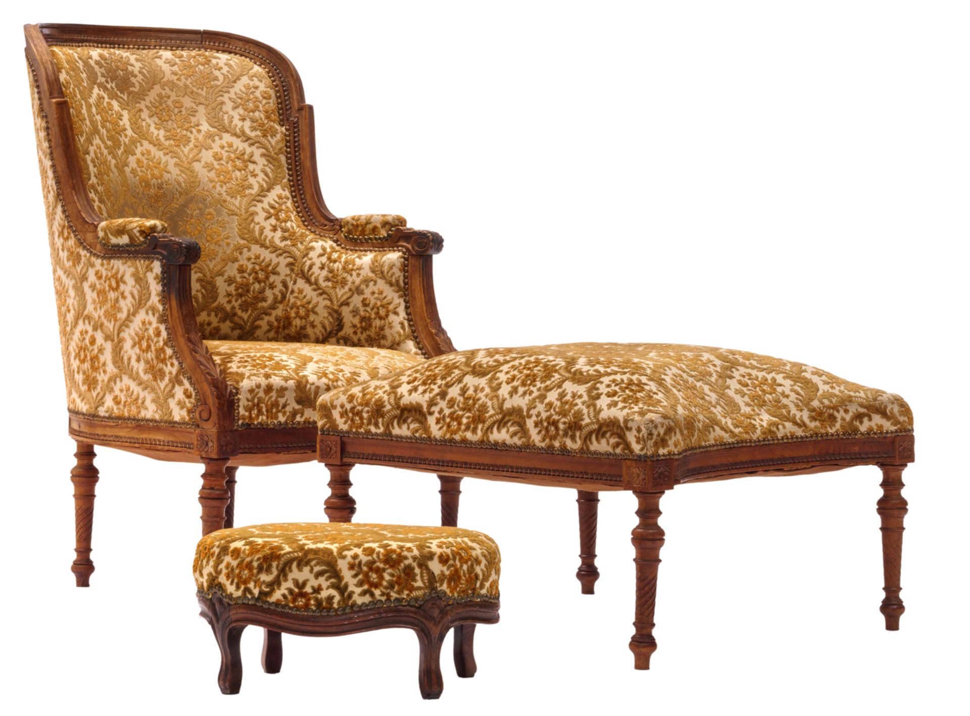 A Neoclassical duchesse brisée with an accompanying footstool, H 21 - 98 - W 43 - 70 - D 33 - 62 cm