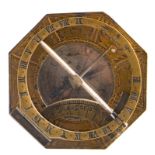 A 17thC Augsburg universal equinoctial sundial, the work marked 'Eleva Pob. Augsburg', H 5,5 - W 5,5