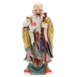 A Chinese polychrome and famille rose decorated Shou Xing figure, marked, H 61 cm