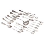 Various Neoclassical silver cutlery; added seven silver spoons à filet - Total silver weight: