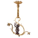 A bronze and patinated bronze romantic chandelier, H 75 - W 54 cm