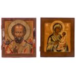 Two East European icons, one depicting Mary and Jesus and one Saint Nicholas, 19thC, 31 x 35,5 and