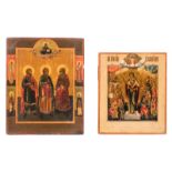 Two East European icons, one depicting Mary and one with different saints, 19thC, 26 x 31 and 29,5 x