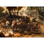 Attributed to/surroundings of Vrancx S., a battle scene, oil on panel, 17thC, 25,5 x 36 cm