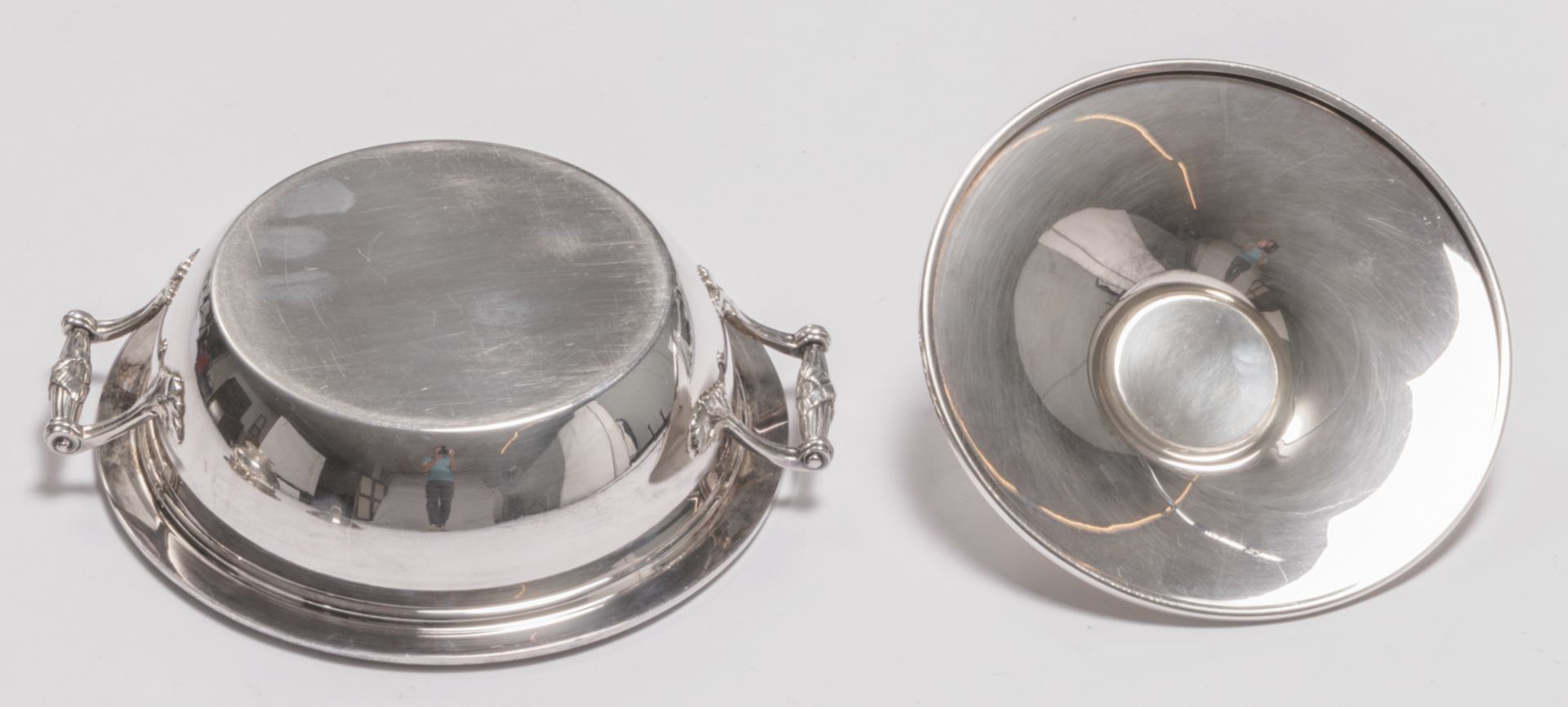 Two silver terrines, one marked Delheid and one unreadably marked, H 11 - 15,5 cm - Total silver - Bild 8 aus 8