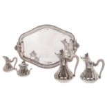 A four-part silver coffee and tea set, Belgium after 1942, 800/000, with accompanying dito tray, H