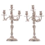 A pair of silver plated Rococo revival candelabras, H 50 cm