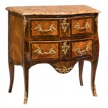 An 18thC French Rococo demi-commode with rosewood and kingwood marquetry, gilt bronze mounts, Brèche