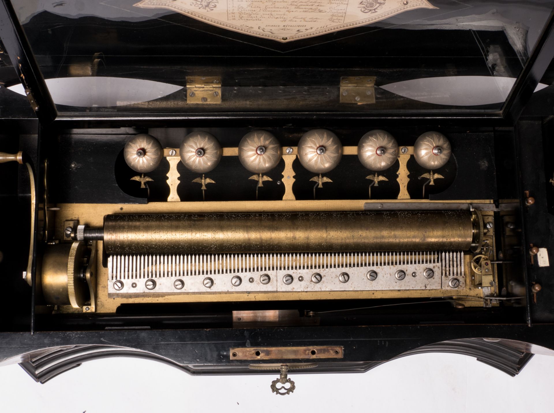 A fine burl walnut and ebonised wooden cylinder music box with orchestreon organ, 'Fabrique de - Image 13 of 14