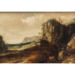 Attributed to Breenbergh B., people and animals in a landscape with rocks, oil on panel, 17thC, 35 x