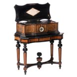 A fine burl walnut and ebonised wooden cylinder music box with orchestreon organ, 'Fabrique de