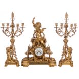 A Historism three-piece garniture in gilt bronze, the dial marked 'Mon G... - Paris - Rue