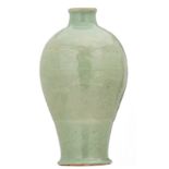 A Chinese floral engraved celadon Meiping vase, H 39,5 cm