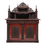 A richly carved exotic hardwood colonial sideboard, H 179 - W 154 - D 71 cm