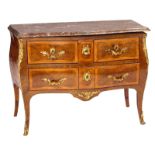 A rosewood Rococo chest of drawers type Oeben with marquetry and gilt bronze mounts, estampille