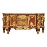 A fine Neoclassical armorial commode with gilt bronze mounts, marquetry and parquetry, after a model