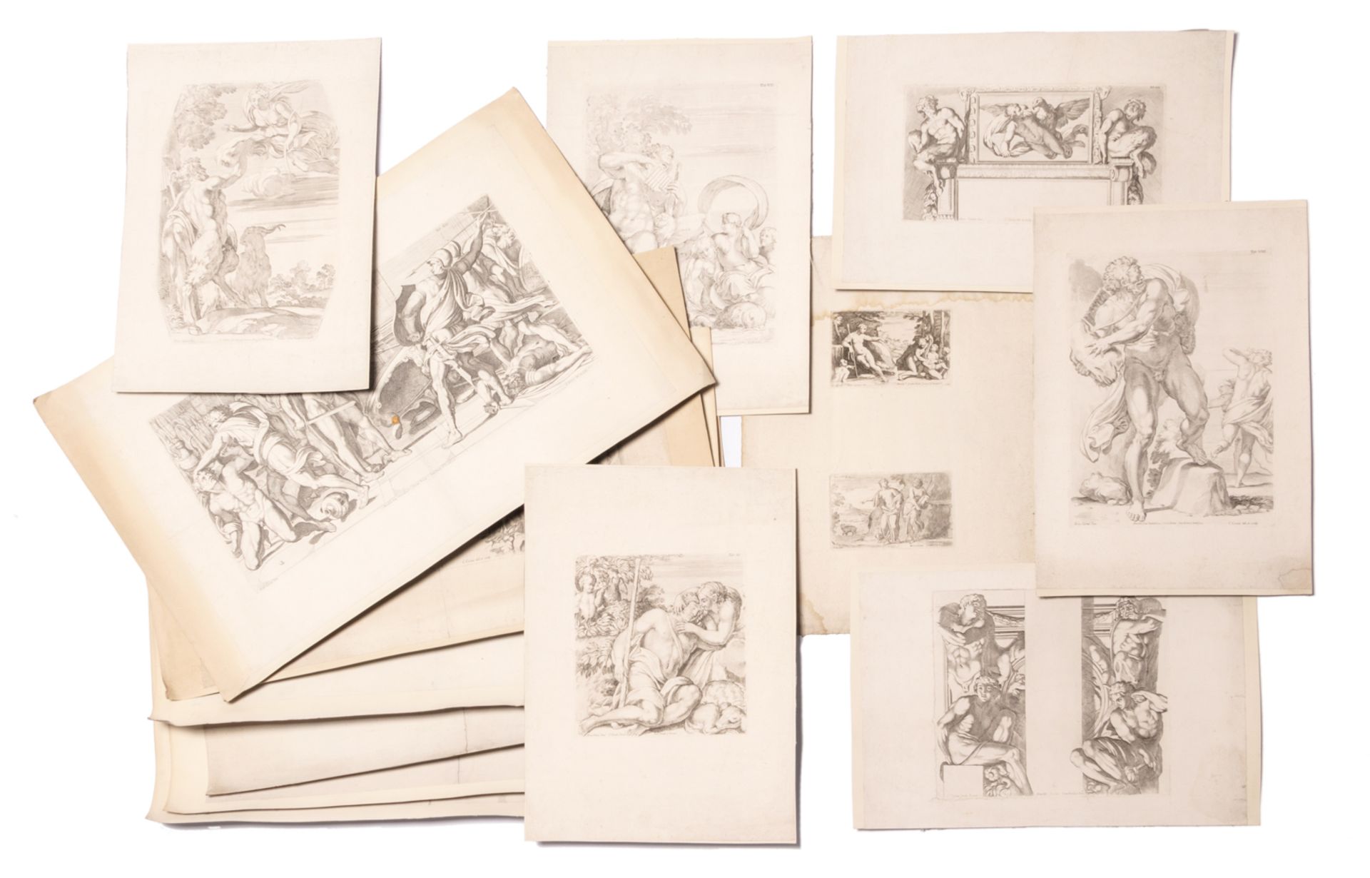 Fourteen 17thC engravings after A. Caracci, mostly engraved by Westerbout and others, largest size
