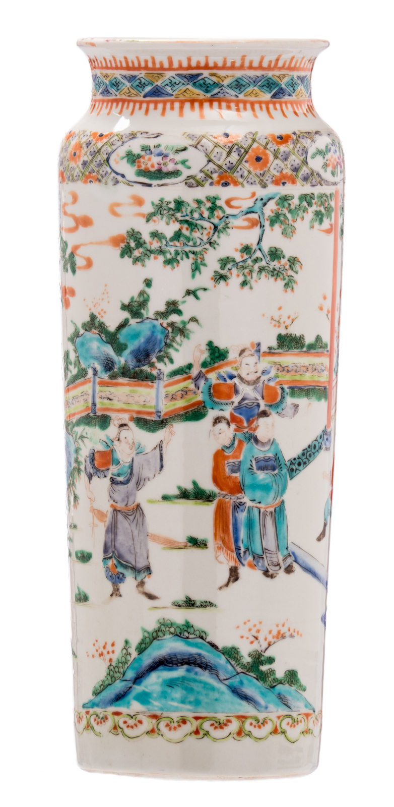 A Chinese turquoise ground famille rose vase, floral decorated with mythological animals and symbols
