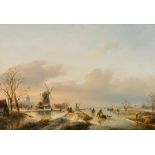 Jan Jacob SpohlerWinterlandschaft mit Eisläufern Öl auf Holz; 59 × 85 cmSigniert links unten: J.J.