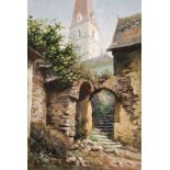 Karl Flieher *Stiegenaufgang in Weißenkirchen an der Donau/Wachau Gouache auf Karton; 38,5 × 27
