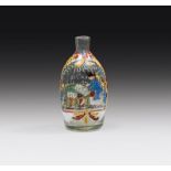 Branntweinflasche, Alpenländisch, datiert 1795 farbloses Glas, Emailfarbendekor; bauchige Form mit