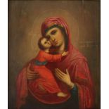 Ikone, Anfang 19 Jh., Muttergottes mit dem Jesuskind, sog. Gottesmutter der Passion, Tempera auf