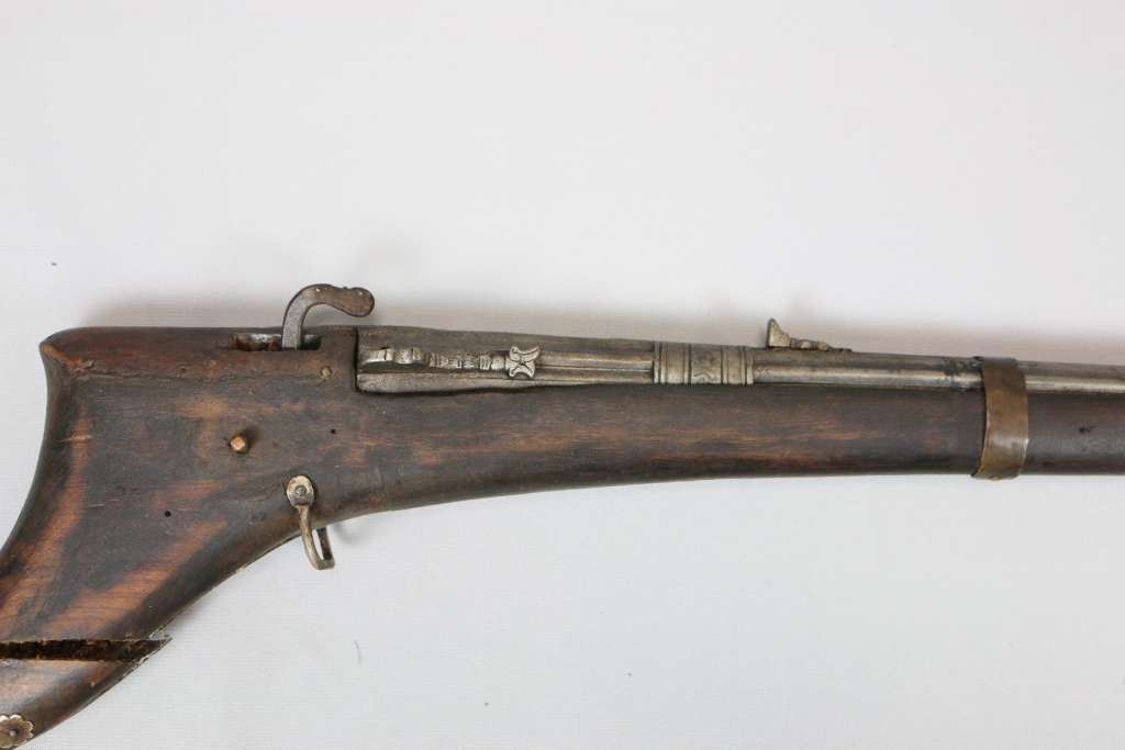 Schweres Luntenschloss Gewehr, Afghanistan 19 Jh., Schaft gebrochen. Gesamtlänge: ca. 162 cm. - Image 4 of 5