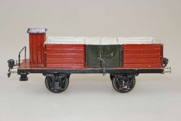 Märklin, alte Spur 1 um 1920, Hochbordwagen mit Bremserhaus, Blech, braun nachlackiert mit 2