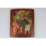 Russische Holzikone, vollständige Darstellung "Der heilige Nikolaus", Holz mit vollständig